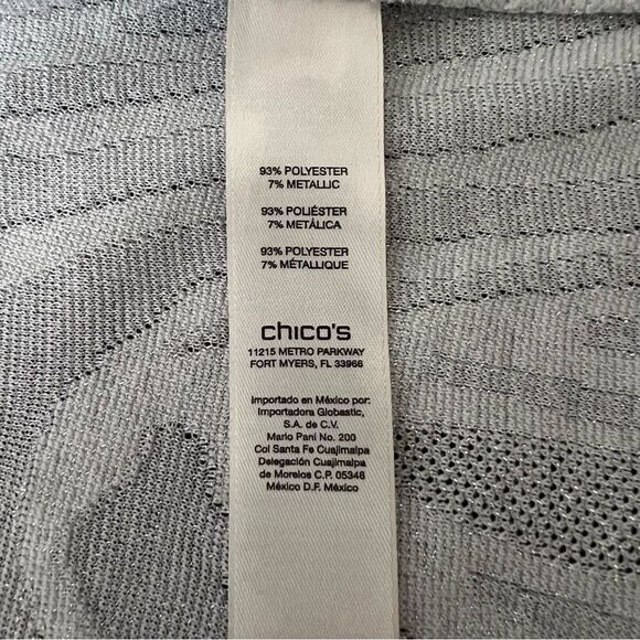 Chico's Womens Size 3 Long Open Cardigan Tunic Gray Silver Metallic 3/4 Sleeve - Picture 11 of 14